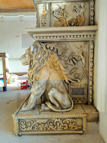 Горельеф в виде сидящего льва, барельеф камин в Перми